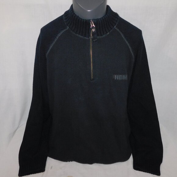 Harley Davidson Mens 2XL Black 1/4 Zip Knit Black Sweater HDMC - Picture 1 of 12